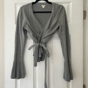 J. Crew Light Gray Knit Wrap Cardigan with Tie